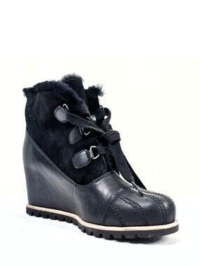 NWOB UGG Black Alasdair Waterproof Leather Wedge Booties